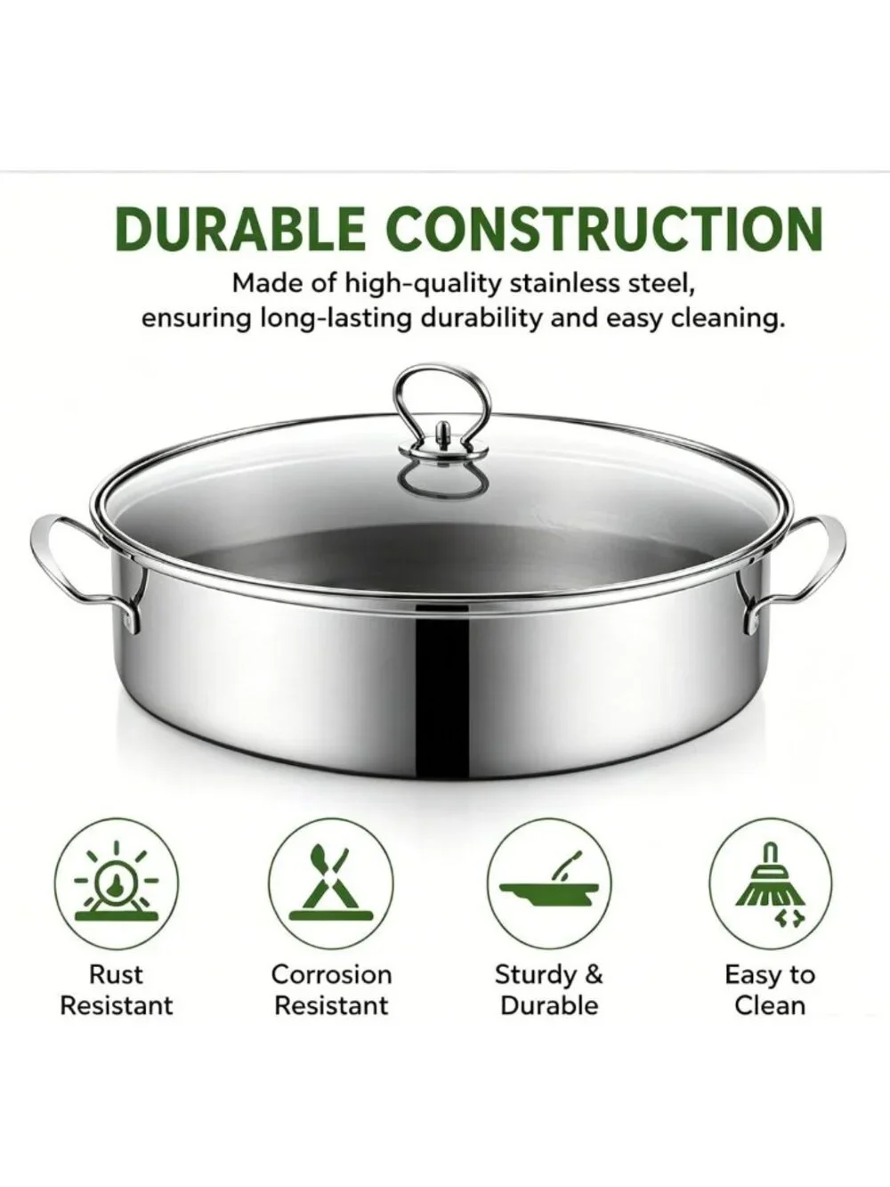 Multi-Use Stainless Steel Fish Steamer Set with Glass Lid & Ceramic Plate
